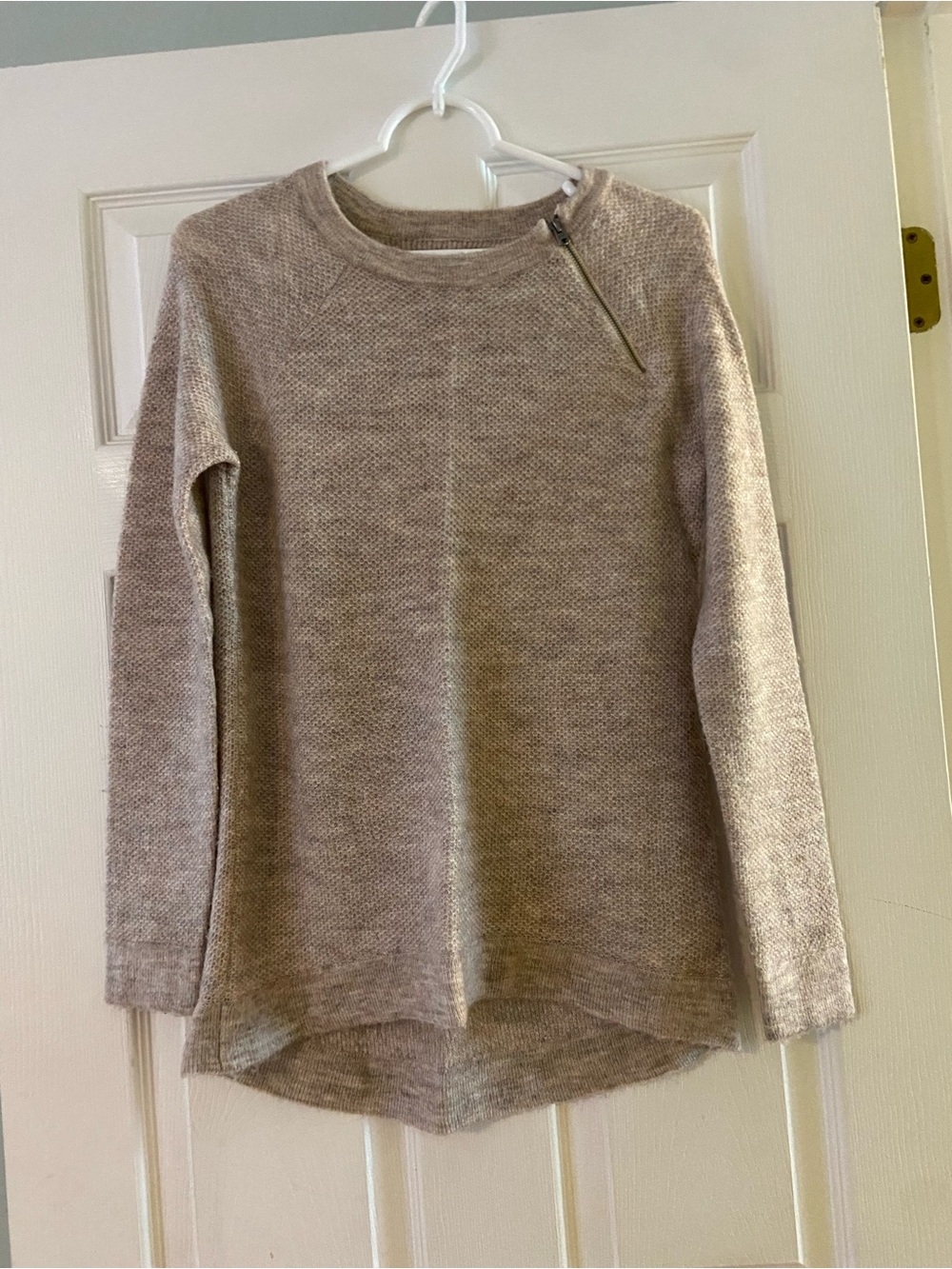 Abercrombie & Fitch Heather Taupe Zip-Shoulder Crew Sweater